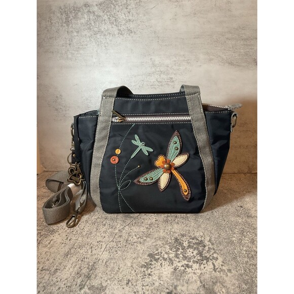 Chala Handbags - Chala Black Dragonfly RFID Venture Mini Carryall Tote Bag NWT